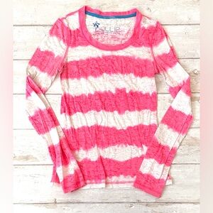 Nollie S/M Womens Neon Hot Pink White Stripes Long Sleeve Shirt Size Small